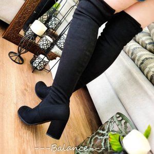 Black Over The Knee Boots Block Heel